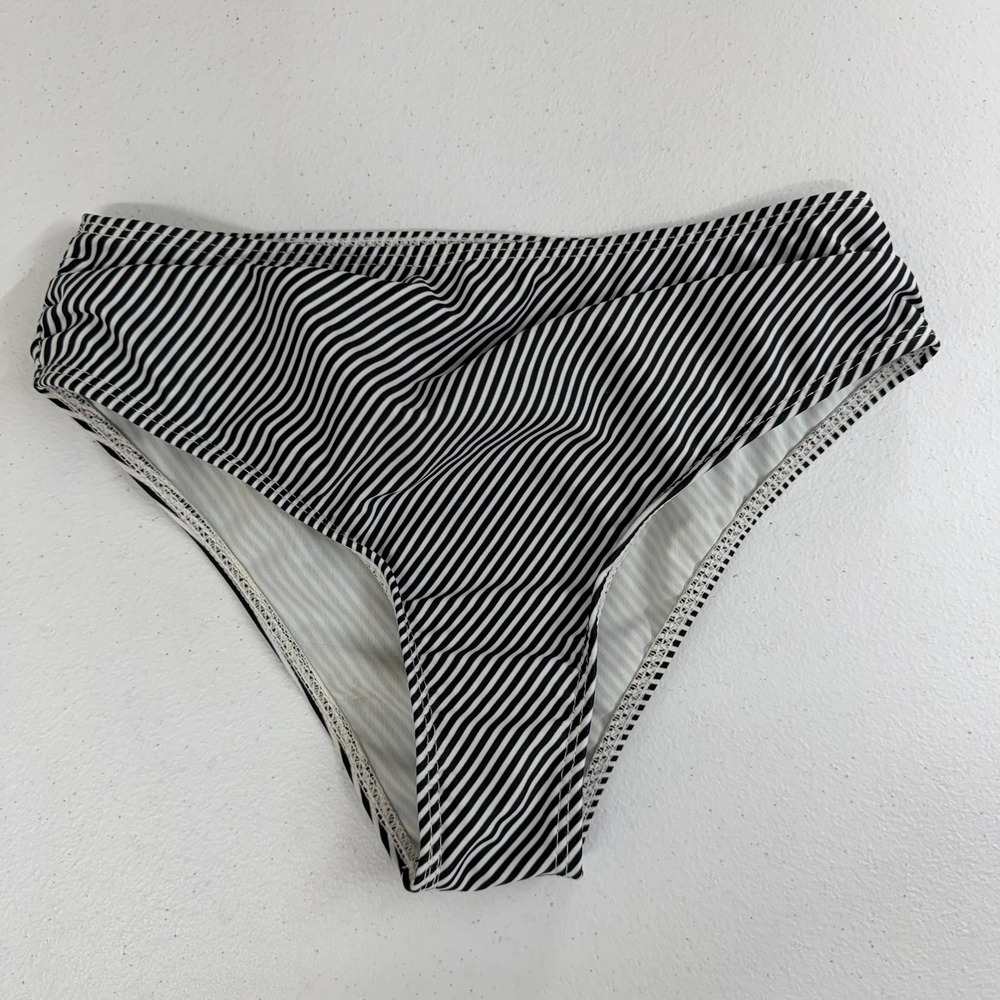 Youth girl's black white striped‎ pleated bikini swimsuit bottoms bathing suit L